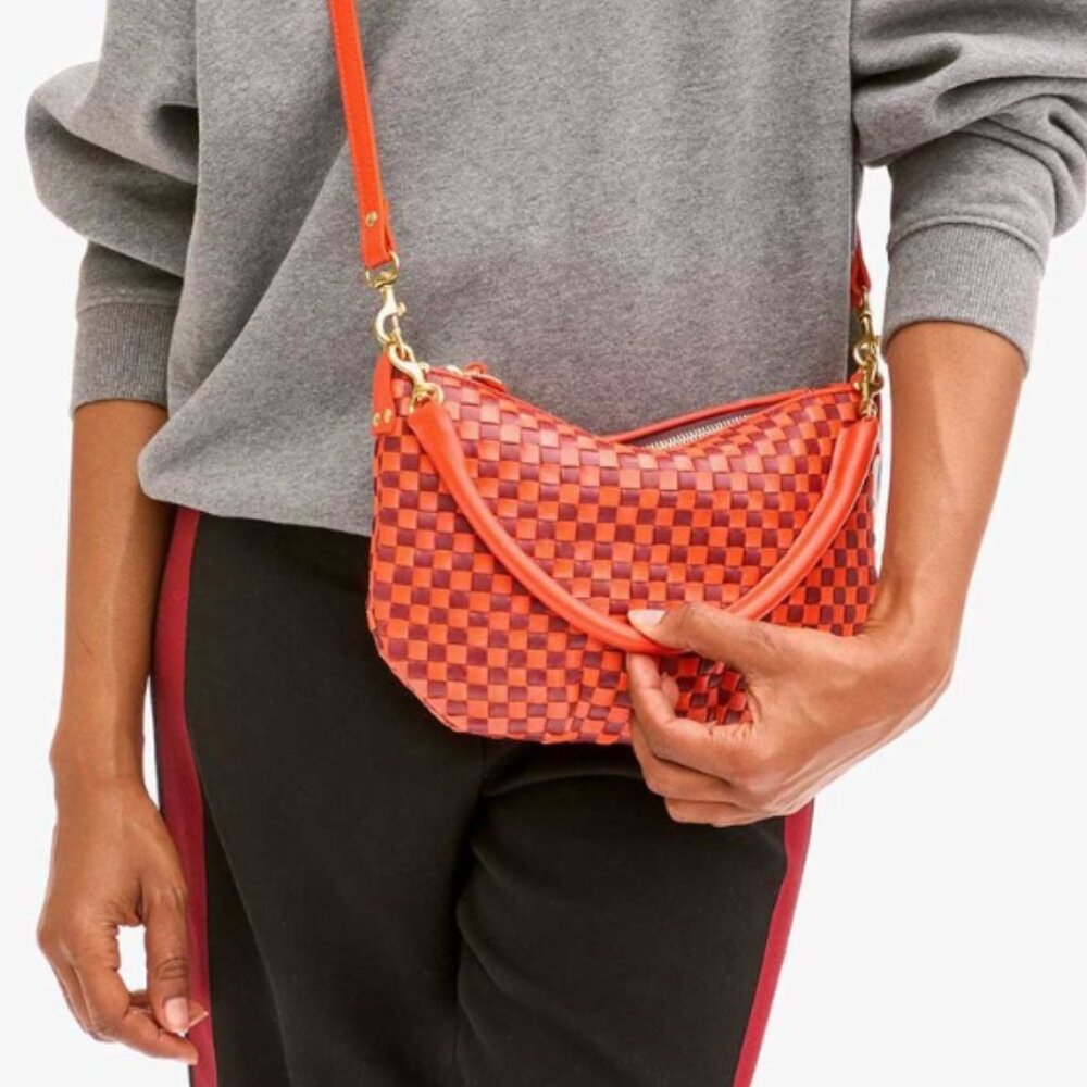 Clare V Petit Moyen in Poppy/Bordeaux checker